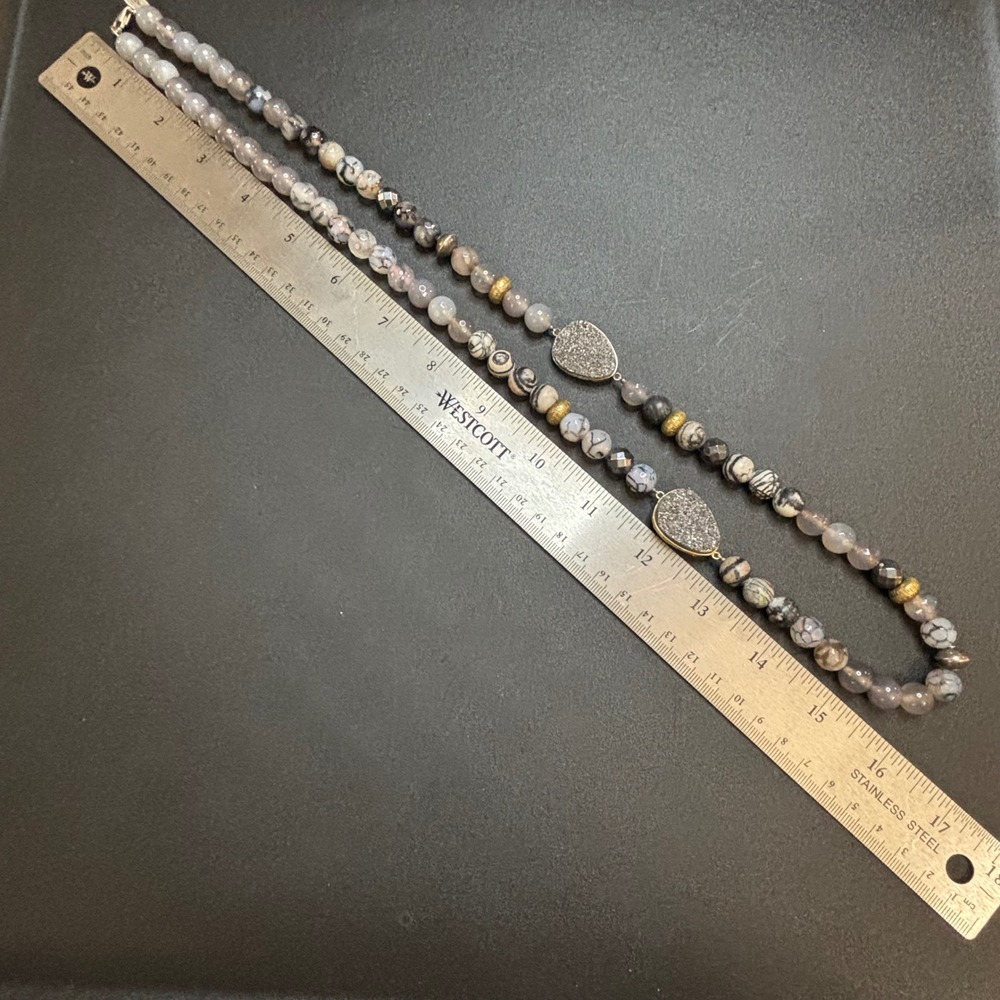 Silpada "Ode to Gold" 925 Natural Agate Hematite Druzy Beaded Necklace 32" - Picture 10 of 10
